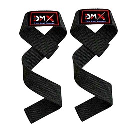 DMX INTL Weight Lifting Straps Single Loop Neoprene Padded Cotton Wrist Strength Support Non Slip Premium Quality Bar Strap (Pair) (Black)