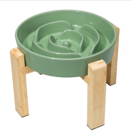 Elevated Slow Feeder Dog Bowl - Raised Ceramic Dog Bowl with Anti-Slip Stand - Puzzle Maze Dog Food Bowl for Fast Eaters - Heavy Big Dog Dish - Designed for Medium and Large Dogs - Green - 8.8 inch