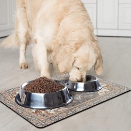 Dog Food Mats for Floors, Absorbent and Quick-Drying Pet Cat Food Mat,Anti-Fouling and Easy-to-Clean Pet Feeding Mat,Dog Bowl Mat for Messy Drinking Water Bowls.12 x20, Bohemia Style