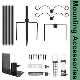 ERYTLLY Bird House Pole Mount Kit 80 Inch 2 Pair Hooks Multi Feeders Bird Bath Feeder Tray - Heavy Duty Adjustable Bluebird Feeder Support Rod Stand Set for Outside, Yard, Garden