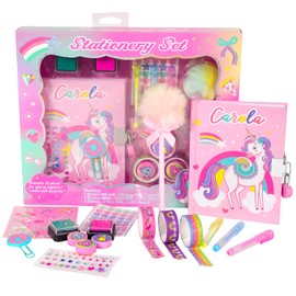 Pinkgarden Unicorn Diary for Girls with Lock and Keys, Unicorn Stationery Set with Stamps, Stickers and Pens Children Aged 4-12 Years