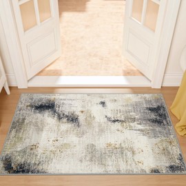 2x3 Entryway Rug Washable Rug - Modern Abstract Carpet for Living Room Non-Slip Low Pile Soft Machine Washable Carpet for Bedroom, Laundry, Kitchen, Indoor Entrance, Nursery (2'x3' Beige Tan)