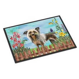 Caroline's Treasures CK1221MAT Chinese Crested Spring Doormat 18x27 Front Door Mat Indoor Outdoor Rugs for Entryway, Non Slip Washable Low Pile, 18H X 27W