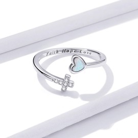 VOROCO 925 Sterling Silver Adjustable Ring Open Trendy Statement Ring Unique Cross Ring for Women Jewelry Gift (silver cross)