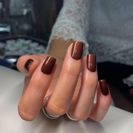 KQueenest Brown Glitter Press on Nails Short Square Nails Glue On,Iridescent Shimmer Acrylic Fake Nails with UV Finish,Sparkling Gel Nails Press ons Stick on Nails Short False Nails with Design 24 PCS