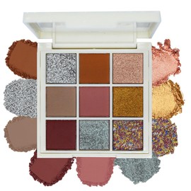 Mini 9 Cool Shade Eyeshadow Palette Black Smokey Matte Glitter Eyeshadow Palette Smokey Eyeshadow Palette Cosplay Makeup, Stage Makeup, Punk, Nuko Plaid, Easy to Carry, Waterproof and Sweatproof, Easy