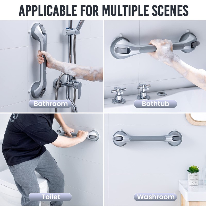 TAILI Grab Bars for Shower,Suction Shower Handles Rails,2 Pack,16.8",Silver