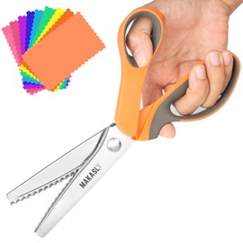 Makasla Pinking Shears - Fabric Craft Scissors, Decorative Edge, Zig Zag, Professional Sewing Shear for Fabric/Leather/Paper (Orange)