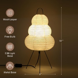 Inblissy Japanese Noguchi Inspired Table Lamp Zen Rice Paper Lantern with Warm Light for Bedroom Living Room or Office Modern Japandi Decor(Segment)