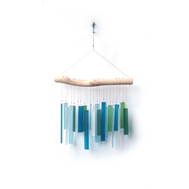 Sunset Vista Designs Handcrafted Driftwood and Sea Glass Recto Wind Chime, Large, Blue Lagoon