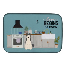 Caroline's Treasures CK7729DDM West Siberian Laika Spitz Kitchen Scene Dish Drying Mat Absorbent Dish Drying Mat Pad for Kitchen Counter Dish Drainer Mat for Countertop, 14 x 21", Multicolor