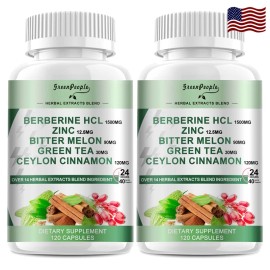 Greenpeople Berberine Supplement with Ceylon Cinnamon 120 cap Berberine 1500mg Berberina HCL - 2 bottles240 capsules