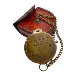 Navirock A Father is Neither an Anchor Engraved Quote Vintage Antique Finish Brass Compass with Leather Box Best Gift for Dad, Dad's Birthday Gifts, Father's Day & Hiking navigational Instrument