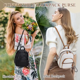 VX VONXURY Mini Backpack Purse for Women,PU Leather Shoulder Travel Backpack with Detachable Strape for Ladies Girls (White Brown)