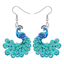 DALANE Acrylic Fun Blue Peacock Gifts Designer Dangle Earrings for Women Nature Inspired Cute Bird Dangling Earrings Hypoallergenic Jewelry for Bird Lovers Birthday Party Charms (Blue)