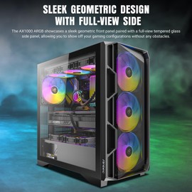 Antec AX1000 ARGB, 4 x 140mm ARGB PWM Fans Included, Fan Controller, Up to 9 Fans Simultaneously, Type-C 3.2, Full-View Tempered Glass Side Panel, 360mm Radiator Support, Mid-Tower ATX PC Case