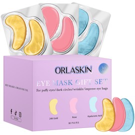 ORLASKIN Eye Patches Under Eye Mask Skincare Hyaluronic Acid Under Eye Patches for Teen Girls Puffy Eyes and Dark Circles 24k Gold,Hyaluronic Acid,Rose,Eye Mask Pads Bag Treatment Skin Care(30Pairs)