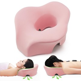 WOGAHEV Face Down Pillow Massage Headrest for Bed, Dual Exhaust Holes Memory Foam BBL Massage Pillow for Professional Massage Table Equipment Removable Cover- Pink