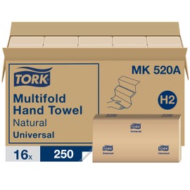 Tork Multifold Hand Towel Natural H2, Universal, 100% Recycled Fibers, 16 x 250 Sheets, MK520A