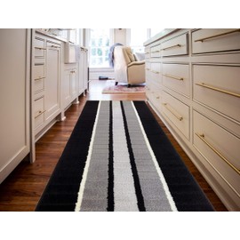 Custom Size Modern Runner Rug Carpet for Hallway Entryway Foyer Kitchen, Slip Resistant Latex Rubber Backed, 31 inch Wide X Customized Length, Squares Black, 31 inch X 7 feet