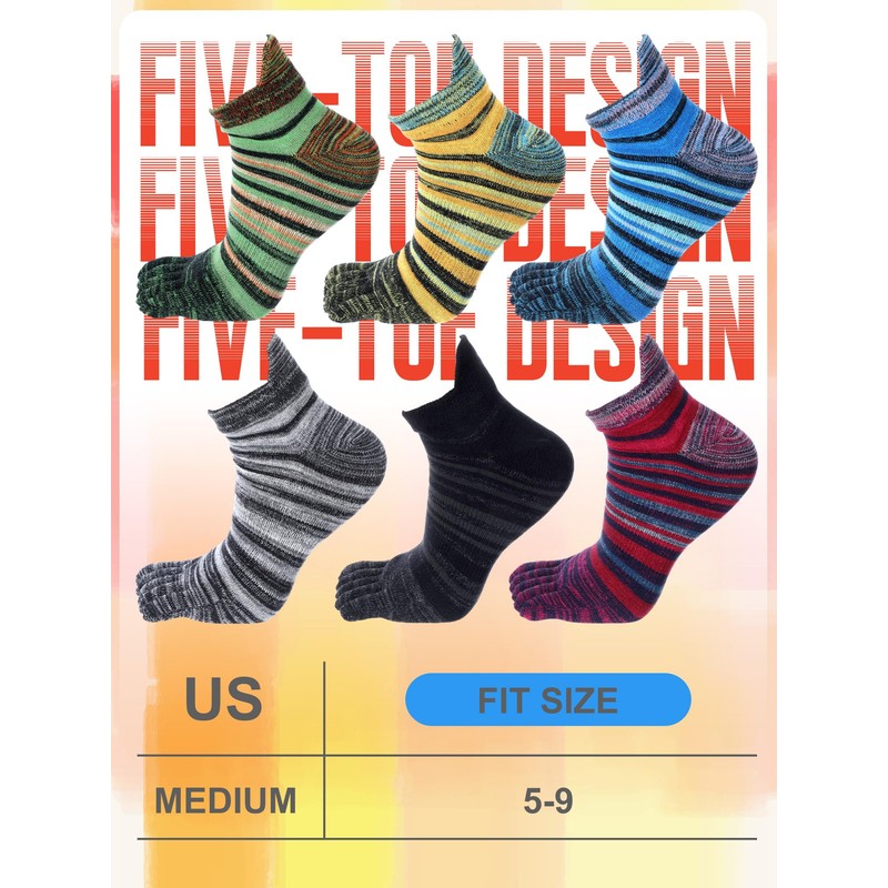 Fourluoo 6 Pairs Women Toe Socks Cotton Breathable Ankle Five