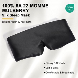 ZIMASILK 100% 22 Momme Mulberry Silk Sleep Mask, Full Coverage Eye Masks for Sleep, Softest & Breathable Eye Covers for Sleeping for Women Total Blackout (Black)