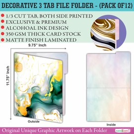 PARTH IMPEX 12 Pack Decorative File Folders, 1/3 Cut Tab with Assorted Positions, Letter Size Paper Holders (9.75” x 11.75”) Matte Finish Laminated for Office School Work - Marble Pattern Design