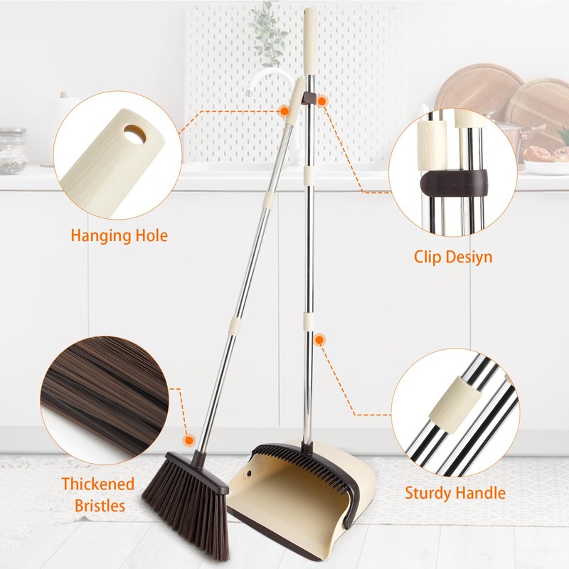 OOOFLOWER Broom and Dustpan Set, Efficient Floor Cleaning with Broom,