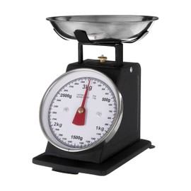 Premier Housewares Retro Style Kitchen Scale with Stainless Steel Bowl, 3 kg - Matt Black, H16 x W17 x D14cm