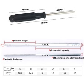 Drawer Pull-Out Heavy Duty Roller Guide, Drawer Partial Extension, Heavy Duty Drawer Guides, 246 mm, with 1 Piece Screwdriver, Slides for Kitchen Cabinets