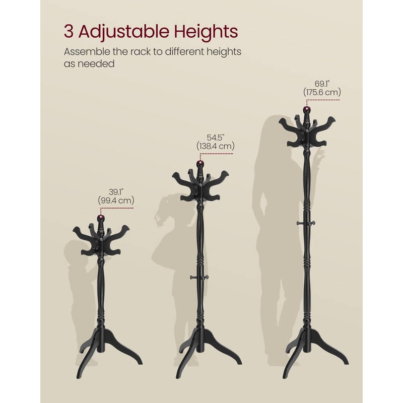 VASAGLE Coat Stand, Solid Wood Freestanding Coat Rack with 11