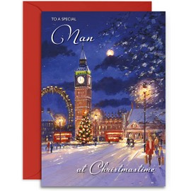 Nan Christmas Card - London Eye and Big Ben - Medium Sized Card (A5 Size -148mm x 210mm) with Envelope