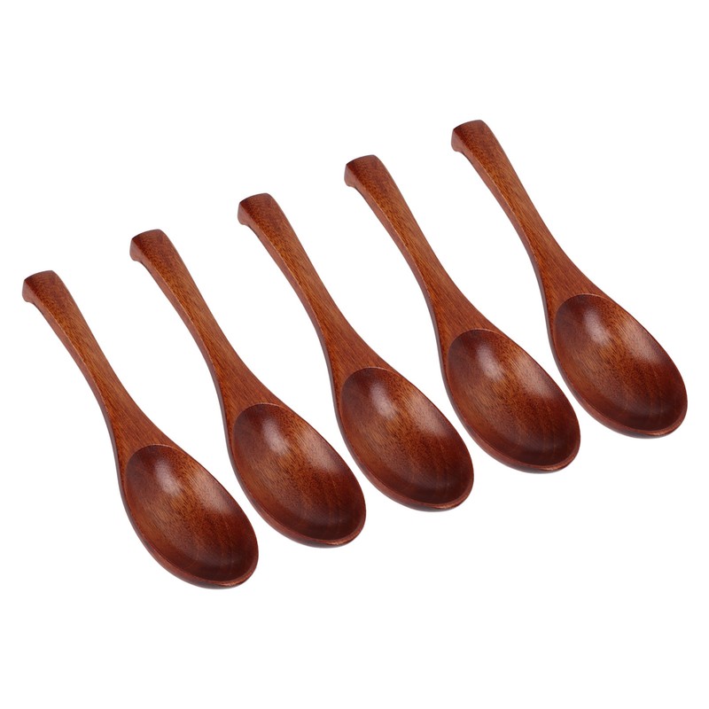 5Pcs Wooden Spoons Natural Safe Comfortable Light Weight Delicate Sturdy