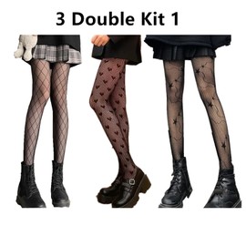 ZHUXILUDAO Women's fishnet stockings floral pattern leggings mesh stockings pantyhose (CA/US, Alpha, One Size, Regular, Regular, 3 Double Kit 1)