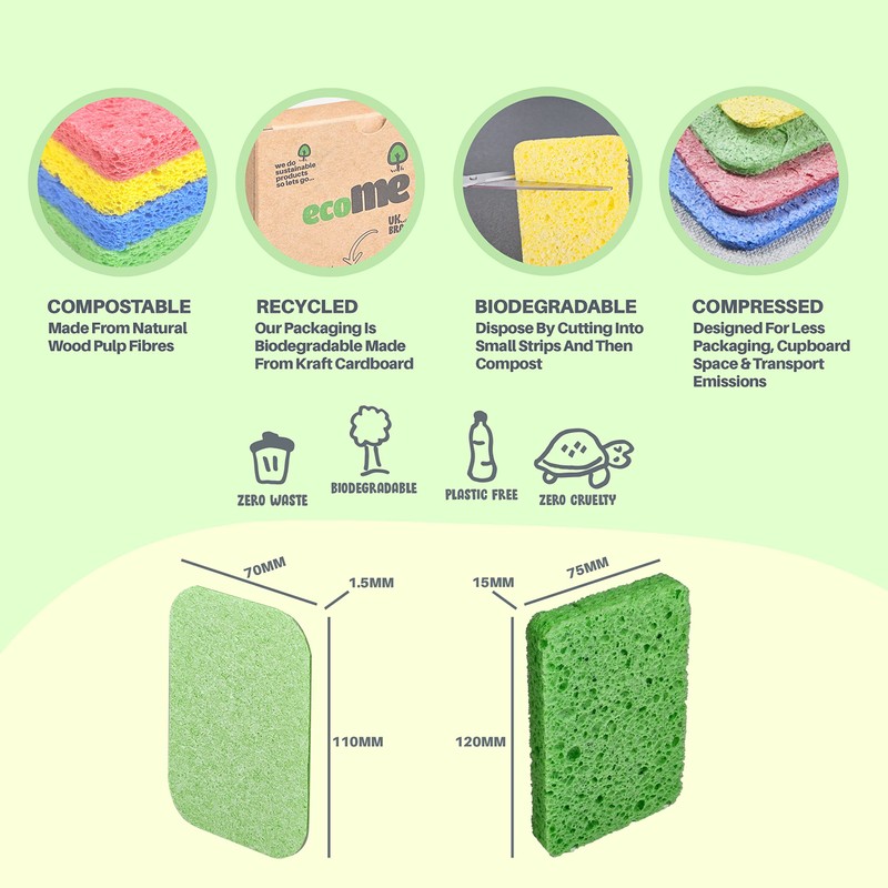ecoME | 'Pop-Up' Eco Sponges | 8 Pack | Compostable