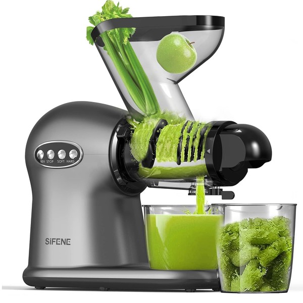 SiFENE Cold Press Juicer, 3” Wide Dual Chute Whole Slow Masticating Juicer Machine with Anti-Clog Function for Celery Wheatgrass, Fruit and Vegetable Juice Extractor, BPA-Free, Easy to Clean