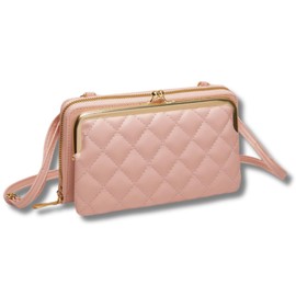 ALVEIN Wallet Pochette Shoulder Bag Crossbody Pouch Travel Business Trip Hospital Wallet, Long Wallet, Mobile Pouch Sideways Wallet, Shoulder Quilting, Pink