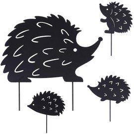 CREATCABIN Pack of 4 4 Styles Hedgehog Stakes Silhouette Garden Stakes Metal Animals Silhouettes Black Lawn Ornaments Hollow Gardening Yard Art Statues Decorative Accessories for Patio Decoration
