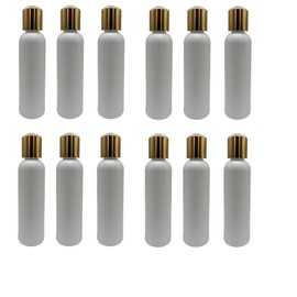 Natural Farms 4 oz White Cosmo Plastic Bottles -12 Pack Empty Bottle Refillable - BPA Free - Essential Oils - Aromatherapy | Gold Disc Caps - Made in the USA