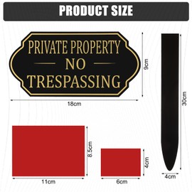 Amyhill Private Property No Trespassing Sign with Stake, 7.09 x 3.54 Inches Self Adhesive Modern Design Garden Statement Plaque Warning for Garden Indoor Outdoor Use(1 Set)