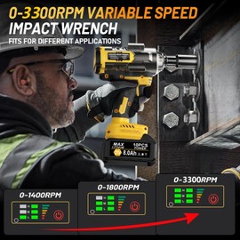 1600Nm Impact Wrench, 1/2" 1180ft-lbs Cordless Impact Gun with 1 x 8.0Ah Battery, 21V High Torque Power Impact Driver with 6 Sockets， Pistola Llave De Impacto for Truck RV Car Heavy Construction
