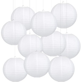 Fontien 10Pcs White Paper Lanterns, Chinese Hanging Round Paper Lanterns Lamp for Birthday, Party, Christmas Decorations (8 inch)