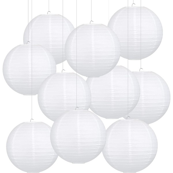 Fontien 10Pcs White Paper Lanterns, Chinese Hanging Round Paper Lanterns