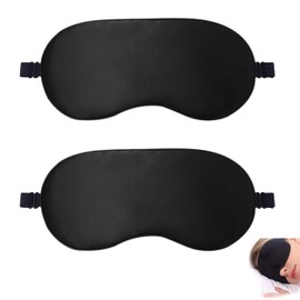 2 Pack Sleep Mask,Silk Eye Mask with Adjustable Strap, Soft Eye Eye Sleep Shade Cover, 100% Light-Blackout Design Reduces Puffy Eyes, Sleeping Aid Blindfold for Night, Travel, Nap (Black*Black)