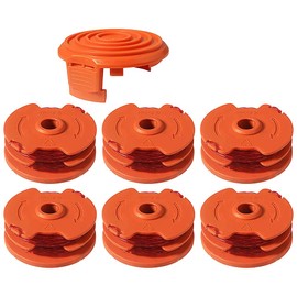 WA0007/ 50022833 Replacement Line Trimmer Spool for Worx WG116 WG119 WG183 Corded Electric String Trimmers,2 * 16ft 0.065'', 7-Pack (6-Line Spool + 1 Cap)