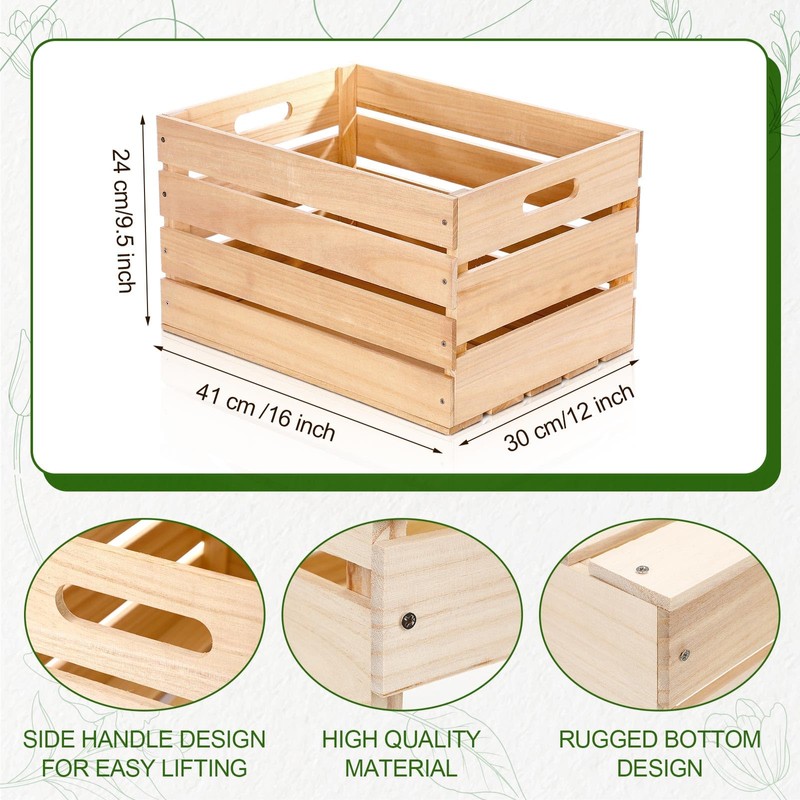 Weysat 3 Pack Large Wood Crates Box for Storage Decoration