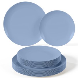 Plastic Dinnerware Set Plastic Plates 40 Piece Plastic Disposable Plates for Party Set - 20 Guests 20 X 8" Dessert Plates & 20 X 10" Plastic Plates Disposable Heavy Duty | Chambray Blue By Trendables