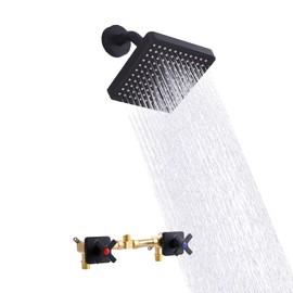 GUOYINDONG 2 Handle Shower Faucet Set, Matte Black Shower Faucet and Two Knods Set Bathroom Shower Trim Kit with Rough-in Valve