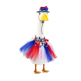 CAMDUCK Independence Day Porch Goose Outfits Clothes Costume 4th of July Decorations Lawn Goose Clothing Geese Hat Star Necklaces Tutu Skirt for Yard Lawn Patio Décor