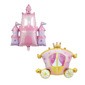 Princess Carriage & Castle Foil Balloons - 2 Pack Giant Mylar Balloons for Baby Shower Decorations, Princess Birthday Party, Baptism & Gender Reveal